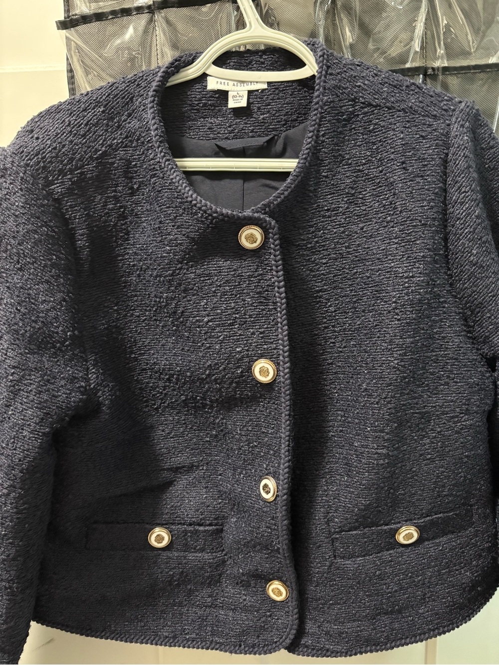 Women's Navy Tweed Button-Front Jacket